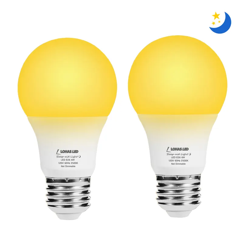 Vendita calda A19 6W LED ambra colore giallo LED lampadina notturna senza luce blu lampadina del sonno perfetta per il soggiorno