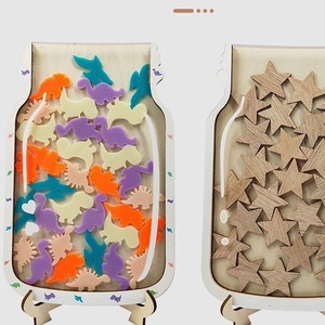 Tarro de recompensas de madera con forma de estrella, 25 fichas de madera natural para niños, tarro de almacenamiento de incentivos, estilo de arte moderno, juguetes para proyectos. - Product Image 1