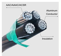 Cable de Servicio Eléctrico de Aluminio Trenzado Dúplex, Triplex, Cuádruple, 6, 4, 2 AWG, Negro XLPE 2+1 1+1
