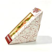 Kotak Sandwich Segitiga Portabel Cetak Kustom Lapisan UV Laminasi Matt Jendela Kertas Kraft Dapat Digunakan Kembali untuk Kemasan Roti