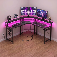 Bureau de jeu ergonomique moderne en forme de L avec LED RGB, en métal et bois, durable, peu encombrant, idéal pour le télétravail et le bureau à domicile