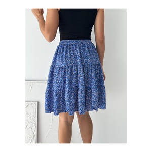 Jupe évasée en tissu froissé à fleurs pour femmes, taille élastique, longueur moyenne - Product Image 3