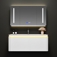 Meuble-lavabo de salle de bain moderne avec vasque intégrée en surface solide sans joint, comptoir de lavabo de salle de bain
