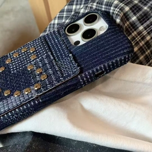 Nouveau Cool 3D fait à la main goujons Denim tissu couverture arrière de protection pour <span class=keywords><strong>iPhone</strong></span> 13 14 15 16 Plus Pro Max étui de téléphone portable - Product Image 6