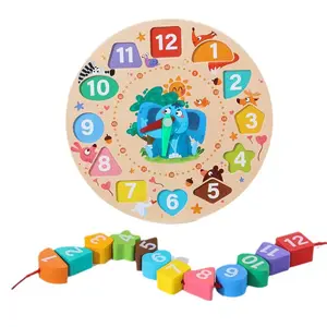 Phim hoạt hình động vật bằng gỗ kỹ thuật số Đồng hồ thời gian đồ chơi trẻ em dạy đồng hồ giáo dục sớm khối đồng hồ đồ chơi