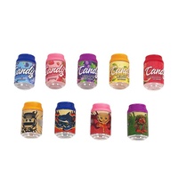 Vente en gros de mini-boîtes de soda de 3,5 g, contenants de qualité alimentaire avec couvercles colorés, étiquettes holographiques sur le thème des fruits en stock, qualité supérieure