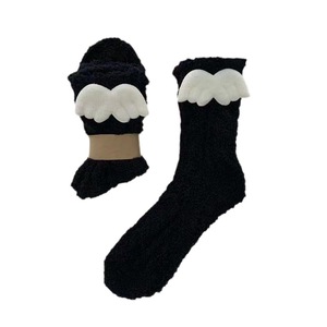 Coral Fleece Wing <b>Socks</b> Women Mid Calf Warm <b>Soft</b> Lounge <b>Socks</b> White Black Solid Color Cotton Material - Product Image 5