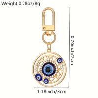 Porte-clés ethnique turc en métal émaillé, forme cœur rond, avec œil bleu porte-bonheur contre le mauvais œil