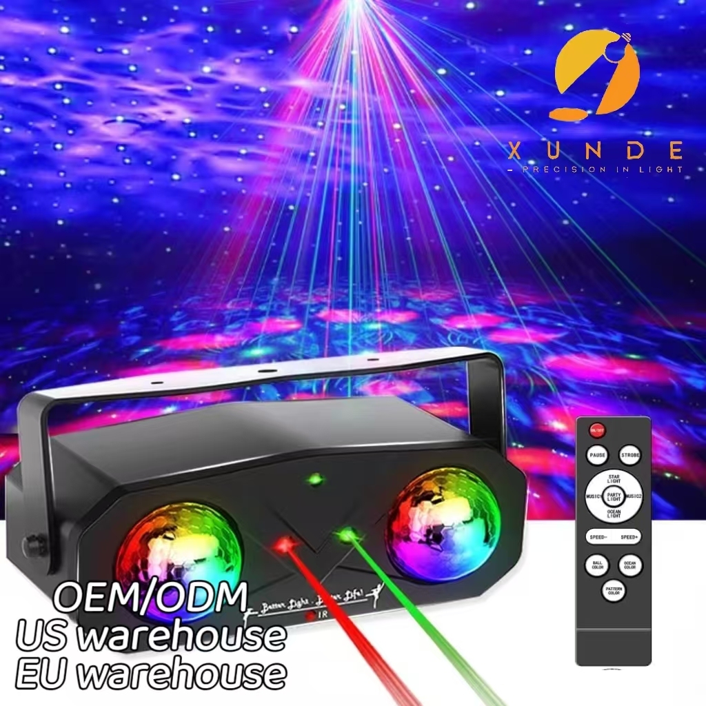 New 12W Double Magic Ball Laser Light LED Colorful Water Ripple Disco Light RGB Voice Activated/Remote Control Party Stage Light