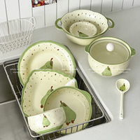 Plat de service élégant en porcelaine céramique haut de gamme, motif poire dessin animé sous glaçure, compatible micro-ondes