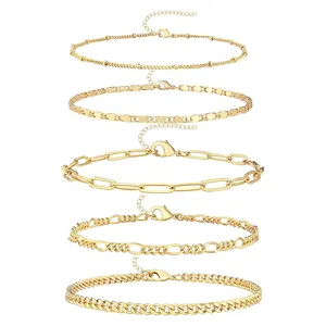 2023 moda jóias conjuntos impermeável em camadas não manchar ouro banhado a aço inoxidável ouro Figaro cuba link tornozeleiras para as mulheres