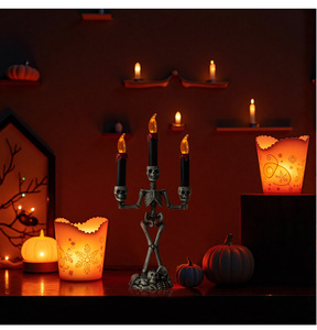 Totenkopf-Skelett-Kerzenhalter LED Elektronische Flammenlose Kerze Halloween-Dekoration zur Schaffung einer Gruseligen Party-Atmosphäre - Product Image 1