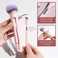 Ensemble de pinceaux de maquillage magnétiques 4-en-1, professionnels, portables, vegan, synthétiques, pour le visage et les yeux, pinceau de mélange, logo personnalisé