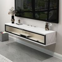 Meuble TV Mural Nouveau Design avec Plateau en Marbre, Prix Grossiste, Meuble TV Moderne Blanc Personnalisé pour Chambre