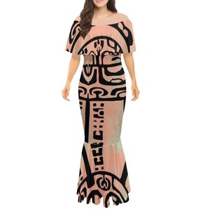 Vestidos de mujer con estampado de estrella de mar y concha de diseño marino, vestido de fiesta de cola de pez con hombros descubiertos y volantes de talla grande para mujer - Product Image 3
