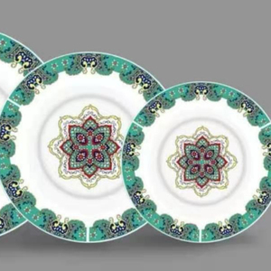 Juego de Vajilla de Porcelana Estilo Israelí con Decoración de Calcomanías Pintadas a Mano, con Cuchara, Tenedor, Cuchillo y Palillos, Diseño Alegre y Festivo - Product Image 1