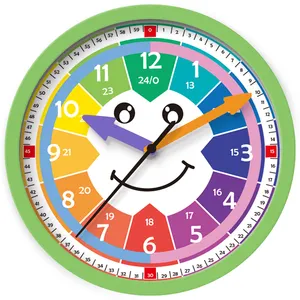 Недорогие зеленые пластиковые настенные часы для обучения детей, 12 дюймов, домашний класс, детский сад, школьные украшения, детская комната, часы для обучения
