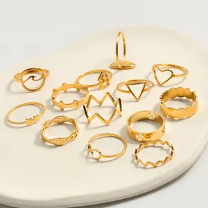 Wholesale PVD 18K Gold Plated Stainless Steel Jewelry Women Stackable Flower Triangle Wave Infinity Ring
