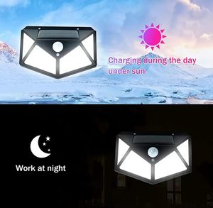 ไฟส่องสว่างภายนอกอาคาร 100 LED 3 โหมดแสงสว่าง พร้อมเซ็นเซอร์ตรวจจับความเคลื่อนไหว โคมไฟติดผนัง กันน้ำ IP65 ใช้พลังงานแสงอาทิตย์ - Product Image 3