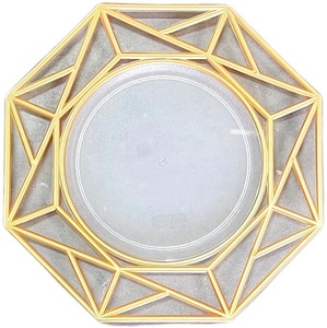 Assiettes de présentation jetables <span class=keywords><strong>en</strong></span> plastique transparentes octogonales dorées pour décoration de mariage - Product Image 1