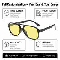 Lunettes de soleil pilote tendance 2026 pour femme, style vintage à double pont, verres jaunes, lunettes d'aviation, Zhejiang