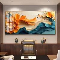 Peinture d'art abstrait moderne 27/5000 - Décoration murale en porcelaine cristalline à motif dégradé orange et bleu pour chambre à coucher