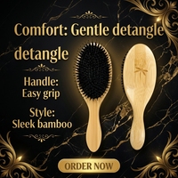 Brosse à cheveux en bois de bambou à poils de sanglier, logo personnalisé, antistatique, coussin d'air, peigne de salon, vente en gros