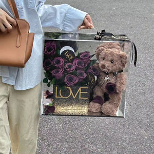 Ramo de Rosas de Flores Eternas en Caja de Acrílico Portátil, Regalo para Novia, Regalo de Cumpleaños, Venta al por Mayor - Product Image 3