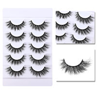 5 paires de faux cils 5D finement taillés, cils croisés naturels et ébouriffés, bande noire, extension épaisse pour l'angle extérieur