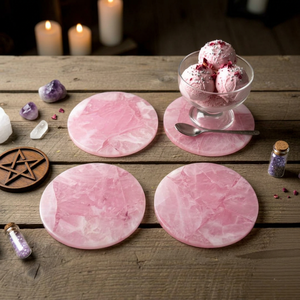 Ensemble de sous-verres en marbre rose, sous-verres ronds en pierre, style bohème, accessoire alimentaire sûr pour les fêtes et les cadeaux - Product Image 1