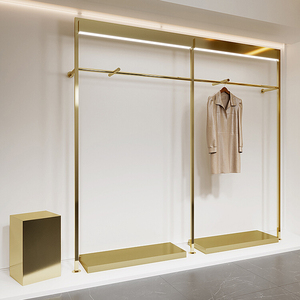 Customize Size Boutique Shop Clothes <strong>Coat</strong> Hanger Standing With LED <strong>Heavy</strong> <strong>Duty</strong> Clothing Wall Mount Rack Gold Display <strong>Stands</strong> - Product Image 1