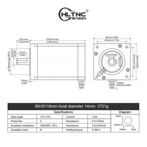 มอเตอร์ไฟฟ้ากระแสตรงไฮบริด2เฟส2เฟส Nema34 6A 118มม. 8Nm NEMA 34พร้อมเบรคสเต็ปเปอร์มอเตอร์86HS118-6004 8.5Nm - Product Image 4