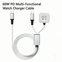 Kabel Multifungsi 2 in 1 60W USB C ke USB C + Kabel Pengisi Daya Jam Tangan Universal Kabel Pengisian Cepat