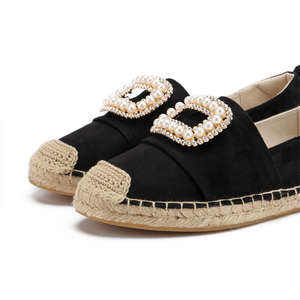 2023 Design personalizzato di fabbrica Super <span class=keywords><strong>espadrillas</strong></span> per le donne scarpe da pescatore con testa in <span class=keywords><strong>paglia</strong></span> di cristallo con chiusura quadrata a diamante - Product Image 5