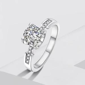 Electroplating 925 perak murni 1 CT bulat Solitaire kubik zirkonia cincin pertunangan Halo cincin janji ukuran - Product Image 1