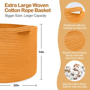 Cesta de Cuerda de Algodón para Niñas y Niños, 22" x 22" x 14", Cesta de Lavandería para Bebés, Contenedor Redondo Tejido para Guardería, Organizador - Product Image 2