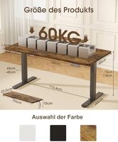 Bureau de bureau ergonomique électrique réglable en hauteur marron vintage avec 2 fonctions de contrôle de la mémoire de hauteur et assis-debout