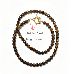 <span class=keywords><strong>Collana</strong></span> all'ingrosso da uomo <span class=keywords><strong>con</strong></span> perle di quarzo naturale <span class=keywords><strong>occhio</strong></span> di tigre e agata rossa, chiusura in acciaio inossidabile placcato oro, gioielli personalizzati nuovi - Product Image 6