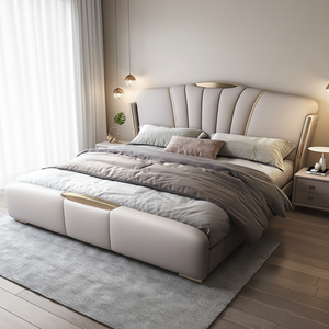 Juego de Cama King Moderno Baoto, Estructura de Madera de Pino Sólido, Tapicería de Cuero, Cabecera Alta, Otomana Giratoria con Elevación, Muebles Duraderos para Dormitorio - Product Image 4