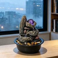 Fontaine d'eau de table en cascade pour bureau à domicile, avec boule rotative et lumières LED, vente en gros
