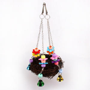 하이 퀄리티 등나무 새장 둥지 스탠드 매달려 스윙 바구니와 앵무새 프리미엄 애완 동물 침대에 대 한 벨 장난감 - Product Image 6