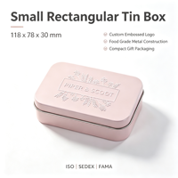 Petite boîte rectangulaire en métal avec matériaux recyclés, logo et couleur personnalisés, qualité alimentaire, pour le stockage de biscuits, de chocolat et de collations