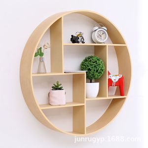 Étagère murale ronde en bois, couleur bois naturel, 3 niveaux, polyvalente pour salon, salle de thé, entrée, présentoir - Product Image 5
