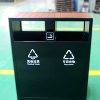 Bac à déchets double en bois pour l'extérieur, corbeille à déchets à deux compartiments pour l'extérieur, le jardin, le parc, la rue, le centre commercial
