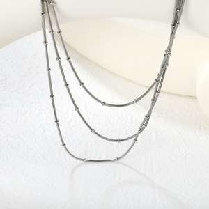 Multi Layered Snake Chain <b>Necklace</b> Geometric Design Stainless Steel Daily Wear Fashion Jewelry Clavicle Chain - Product Image 2