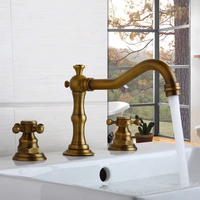 Robinet Mitigeur de Lavabo Moderne Rétro en Cuivre Massif, 3 Poignées, 3 Trous, Montage sur Plateau, Finition Polie, Valve en Céramique