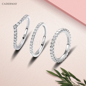 Cadermay Moissanite Ring Set S925 Sterling Silver Women's Everyday Wear Geometric Pave Setting Jewelry - Product Image 1