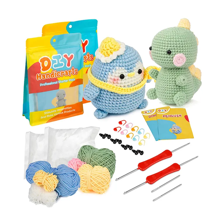 Beginners Crochet Animal Kit Dinosaur Amigurumi Making Kits DIY Crochet knitting Kit set Starter Pack for Adults Kids