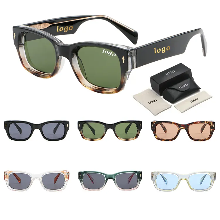 2023 Small Frame Brand Design Temples Outside Pins Fashion Shades Logo Lens Box Customized Sun Glasses Black Men Sunglasses