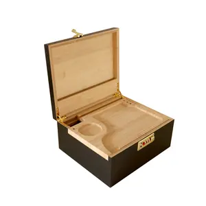 लॉक के साथ कस्टम गंध रोधी धूम्रपान सहायक उपकरण तंबाकू बांस लकड़ी का स्टैश बॉक्स